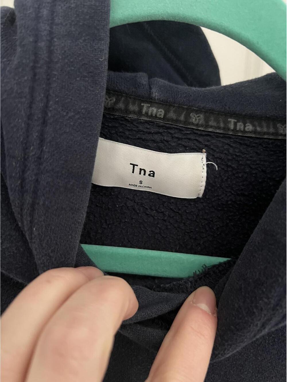 TNA Aritzia Navy Blue Pullover Hoodie Women’s Size Small Cozy Sweatshirt - Picture 6 of 7